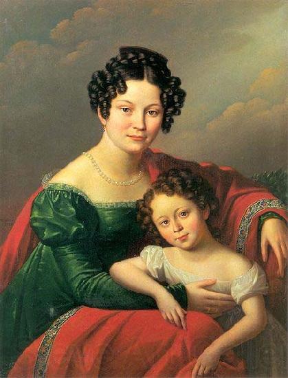 unknown artist Portrait of young woman with her child- Countess of Dyhrn with her child Spain oil painting art